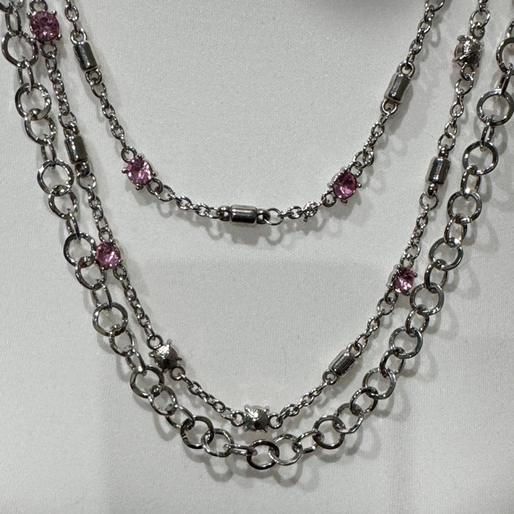 Source Unknown Silver And Pink Layered Necklace - image 2